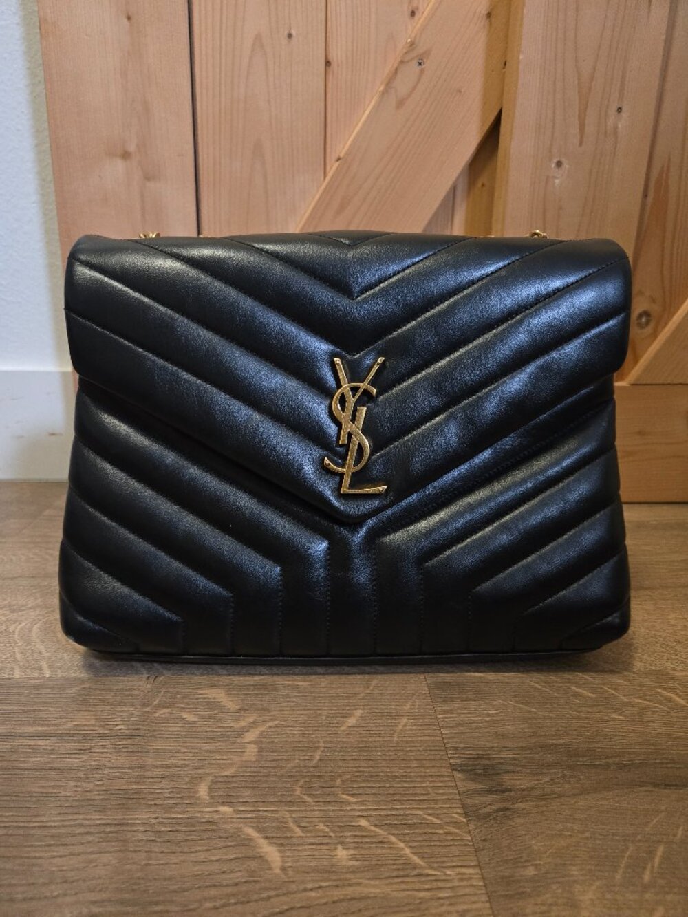 Saint Laurent YSL LouLou Medium Black Leather Shoulder Bag Gold Hardware